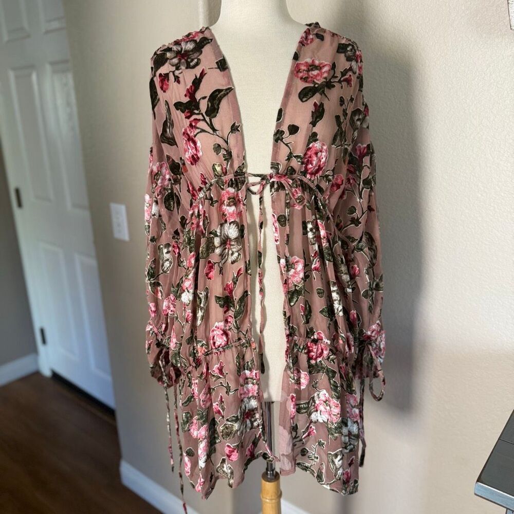 Free People Juliet Velvet Floral Balloon Long Sleeve Kimono Multicolor One Size - Picture 5 of 13